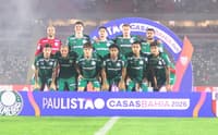 Time do Palmeiras perfilado antes de enfrentar o Botafogo-SP (Foto: (Foto: Erick De Laia Antunes/Photo Premium/Gazeta Press)