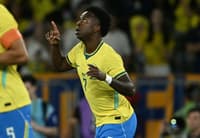Vini Jr comemora gol marcado pela Seleção Brasileira em amistoso contra o Panamá, no Maracanã