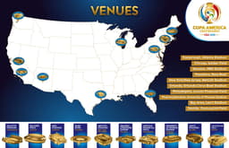 Mapa dos EUA com as sedes da Copa América (Foto: Divulgação)