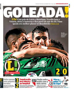 Palmeiras e Vitória não se enfrentam desde 2014, quando o Verdão fez 2 a 0. Essa foi a capa do L! no dia seguinte