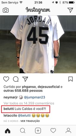 Belutti comenta foto de Neymar