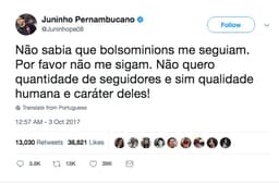 Juninho Pernambucano se envolve em polêmica com seguidores de Bolsonaro