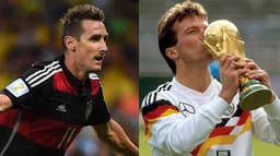 Klose, em número de gols, e Matthäus, por partidas jogadas, são recordistas na história das Copas&nbsp;