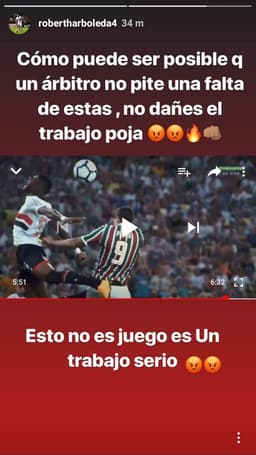 Em seu instagram, zagueiro equatoriano critica a atuação do árbitro Rodolpho Troski Marques
