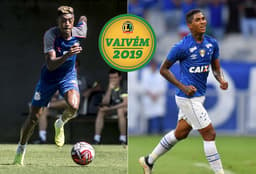 Bruno Henrique (Santos) e Raniel (Cruzeiro) com selo do vaivém