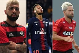 Montagem - Gabigol, Neymar (PSG) e Diego Ribas (Flamengo)