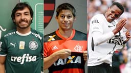 Montagem Ricardo Goulart (com a camisa do Palmeiras) Jô (com a camisa do Corinthians, na última passagem em 2017) Conca (com a camisa do Flamengo)