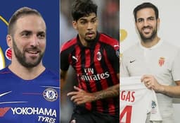 Montagem com Higuaín (Chelsea), Paquetá (Milan) e Fabregas (Monaco)