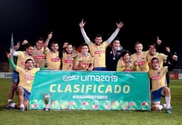 Seleção brasileira de rúgbi seven comemora a classificação para os Jogos Pan-Americano de Lima (Crédito: Divulgação)
