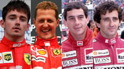 Charles Leclerc, Michael Schumacher e Ayrton Senna (da esq. para a dir.). Natural de Mônaco, atual piloto da Ferrari venceu não apenas sua primeira corrida na categoria como obteve a segunda vitória na prova seguinte, em Monza. Ele desponta como novo queridinho da F-1.