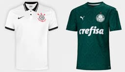 Montagem - Camisas Corinthians e Palmeiras