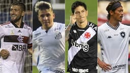 Montagem - Arrascaeta (Fla), Soteldo (Santos), Cano (Vasco) e Honda (Botafogo)