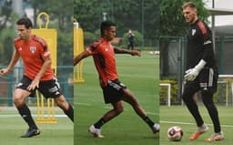 Hernanes, Igor Vinícius e Lucas Perri no treino desta quinta-feira