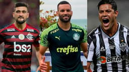 Arrascaeta, do Flamengo, Weverton, do Palmeiras, e Hulk, do Atlético-MG
