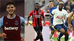 Montagem - Declan Rice (West Ham), Franck Kessié (Milan) e Tanguy Ndombélé (Tottenham)