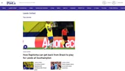 Jornal de Leeds exaltando a atuação de Raphinha pela Seleção Brasileira
