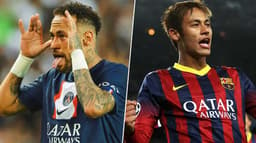 Neymar comemorando pelo PSG e Barcelona