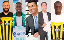Da esquerda para a direita: Benzema, Mendy, Cristiano Ronaldo, Firmino e Kanté