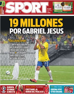 Gabriel Jesus na capa do jornal Sport