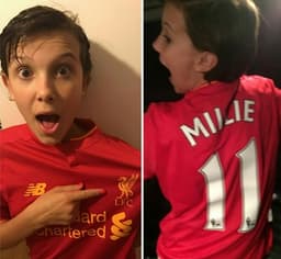 Atriz de Stranger Things recebe camisa do Liverpool