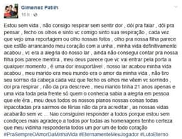 Gimenez era recém-casado com Patrícia, com quem tinha uma filha de 3 anos