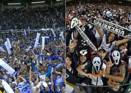 Montagem - Torcida de Cruzeiro e torcida de Atlético-MG