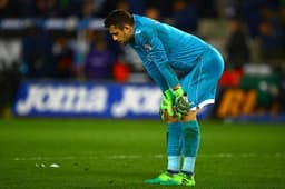 O goleiro  Lukasz Fabianski, do Swansea, fica desolado após sofrer um gol do Tottenham, que ganhou por 3 a 1