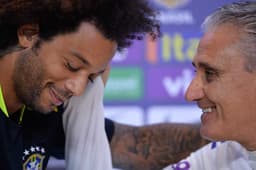 Marcelo, lateral da Seleção e do Real Madrid, junto com o Tite