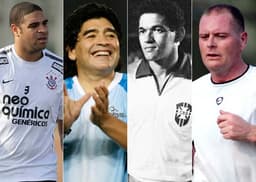 Adriano, Maradona, Garrincha e Gascoigne foram grandes craques em campo que acabaram deixando seus vícios estragarem o fim de suas careiras