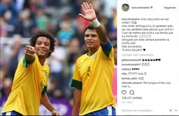 O lateral-esquerdo Marcelo usou o Instagram pra homenagear o amigo Thiago Silva<br>