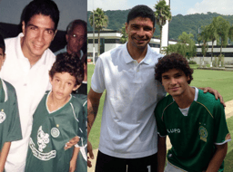 Dodô tirou foto com Renato, no Guarani, em 2003. Em 2018, o LANCE! refez a foto do reencontro entre fã e ídolo