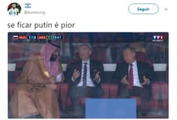 Humor na Copa: Putin, Infantino e príncipe saudita após o gol da Rússia