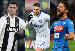 Montagem - cristiano ronaldo (juventus), icardi (internazionale) e mertens (napoli)