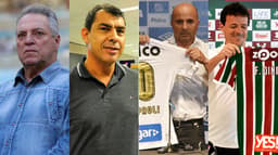 Montagem Abel (Fla), Carille (Cor), Sampaoli (San) e Diniz *(Flu)