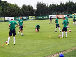 Jogadores fizeram trabalho físico com bola no gramado da Academia de Futebol durante a tarde