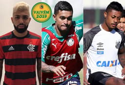 Montagem VAIVÉM - Gabigol (Flamengo), Dudu (Palmeiras) e Bruno Henrique (Santos)