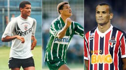 Montagem do Rivaldo com as camisas do Corinthians, do Palmeiras e do São Paulo