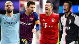 Montagem - Aguero (City) Messi (Barcelona) Lewandowski (Bayern) Cristiano Ronaldo (Juventus)