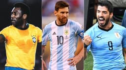 Com a Copa América batendo na porta, o LANCE! mostra para você uma lista bem interessante com os maiores artilheiros de cada seleção sul-americana que vai disputar a competição. Pelé, Messi, Suárez e Falcao Garcia são os principais nomes de uma lista seleta. Confira!