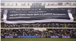 Bandeira em prol do futebol feminino na Vila Belmiro