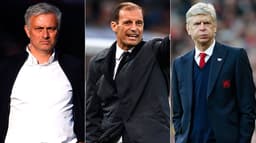 Montagem -José Mourinho, Massimiliano Allegri e Arsène Wenger