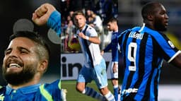 Montagem Insigne (Napoli), Immobile (Lazio) e Lukaku (Inter de Milão)