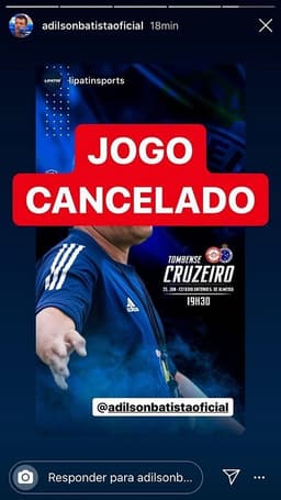 Adílson Batista postou em seu Instagram sobre o cancelamento, retirou a imagem, mas o adiamento foi confirmado pela FMF