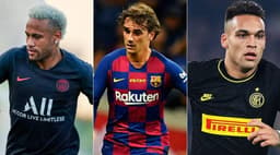 Montagem - Neymar, Griezmann e Lautaro