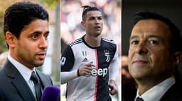 Montagem - Nasser Al-Khelaifi, Cristiano Ronaldo e Jorge Mendes