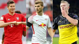 Montagem - Lewandowski, Haaland e Timo Werner