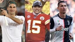 Montagem - Federer, Mahomes e Cristiano Ronaldo