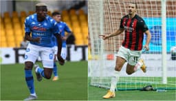 Montagem - Victor Osimhen (Napoli) e Zlatan Ibrahimovic (Milan)