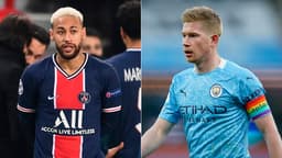 Montagem Neymar (PSG) e De Bruyne (Manchester City)