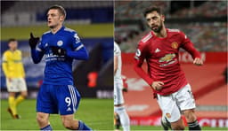 Montagem - Vardy (Leicester) e Bruno Fernandes (Manchester United)